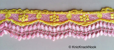 Pink And Yellow Embroidery Crochet (Cotton) Lace Trim 60mm Wide